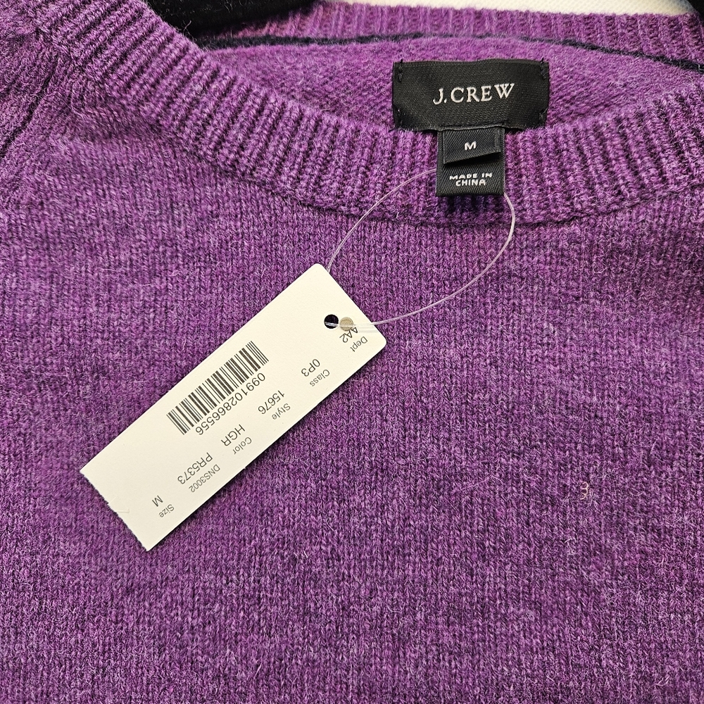 J.Crew NWT MEDIUM Lambs Wool Pullover Sweater Crewneck Purple Stretch NEW - Picture 8 of 8